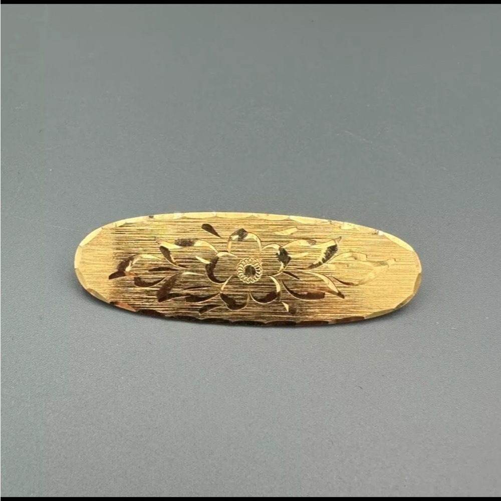 Vintage Napier Signed Victorian Revival Gold Tone Etched Floral Oval Brooch Pin - Picture 8 of 8